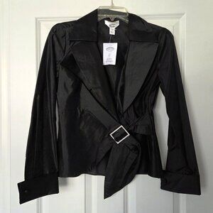 Talbots Black Formal Silk Blouse w Decorative Rhinestone Side Buckle